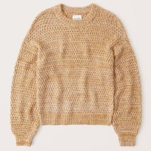 A&F • Marled Mustard Yellow Waffle Puff Sleeve Crew Sweater